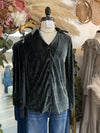 It's That Time Velvet Button Down Top- Winter Spruce