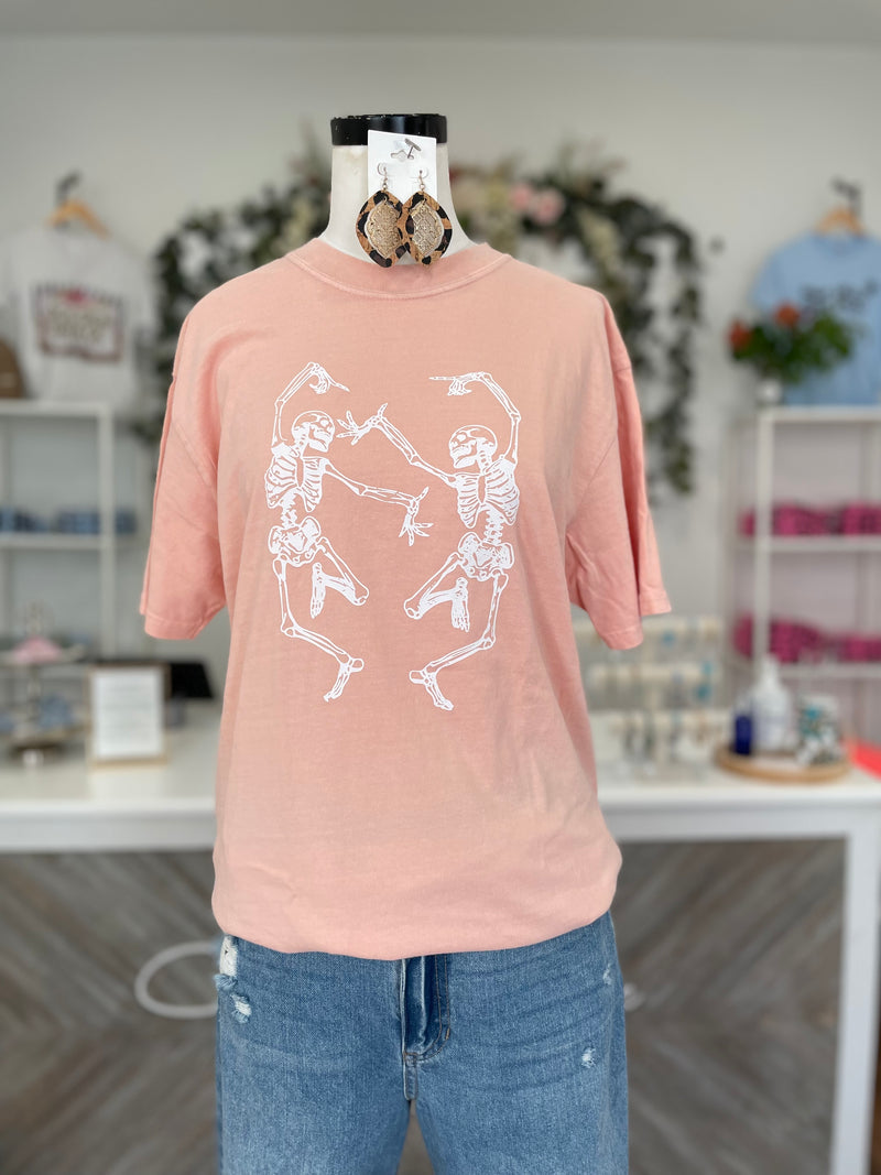 Dancing Skeleton Tee-Salmon