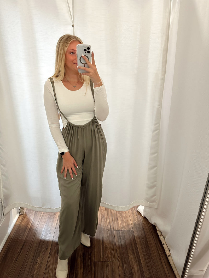 Cropped Vibin Boho Jumpsuit-Olive