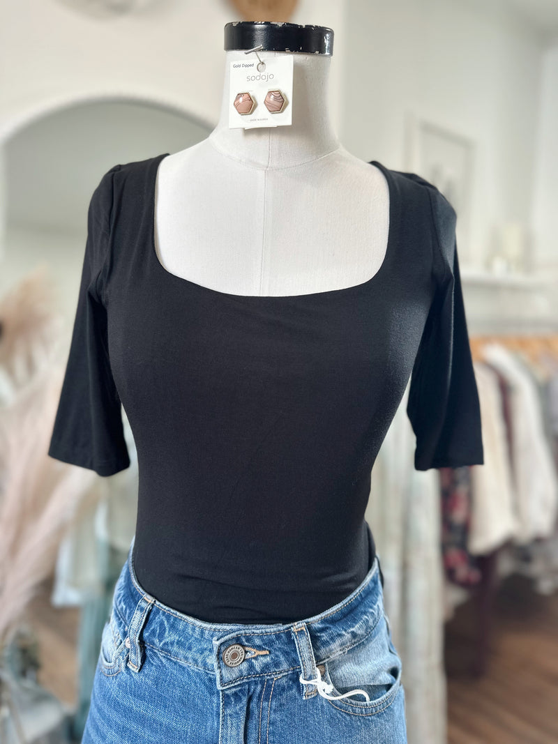 A Basic Dream Square Neck Bodysuit-Black