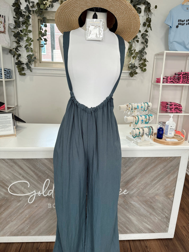 Vibin Boho Jumpsuit-Slate Blue