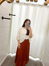 Leelyn Pleated Chiffon Midi Skirt-Brick