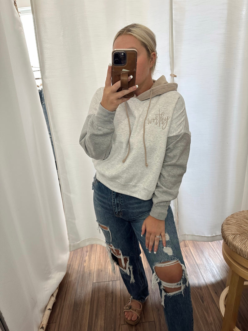 Worthy Colorblock Embroidered Cropped Hoodie