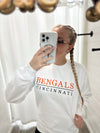 Hometown Cincinnati Embroidered Crewneck-White
