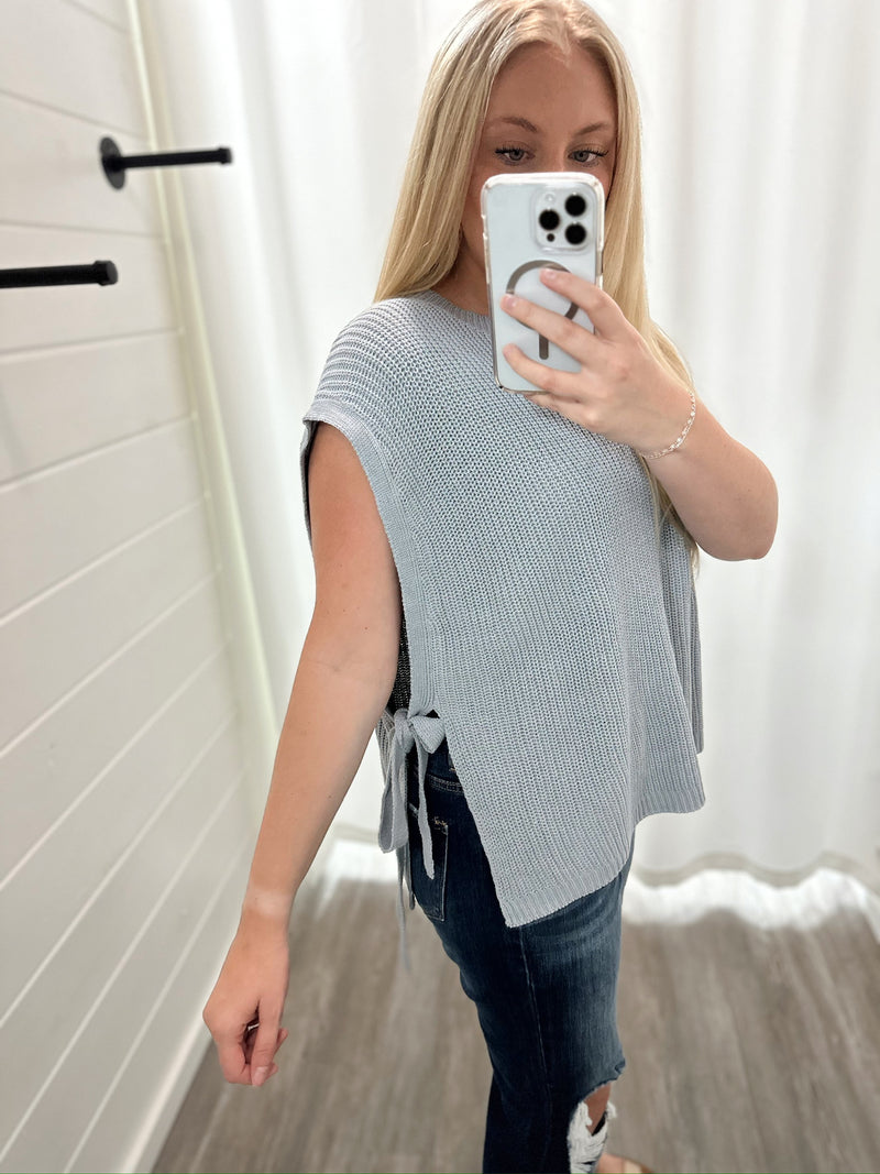 Happi Sweater Vest Top-Dusty Blue