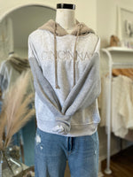 Cincinnati Colorblock Embroidered Cropped Hoodie-Tan