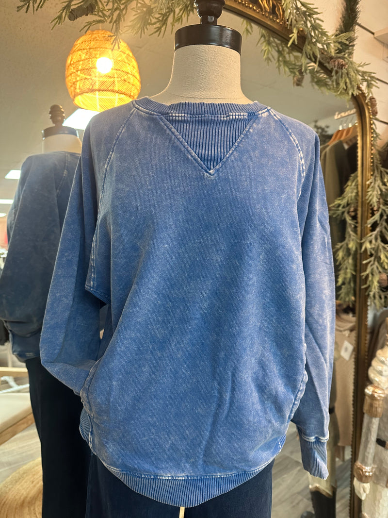 Terry Girl Pullover With Pockets-Blue