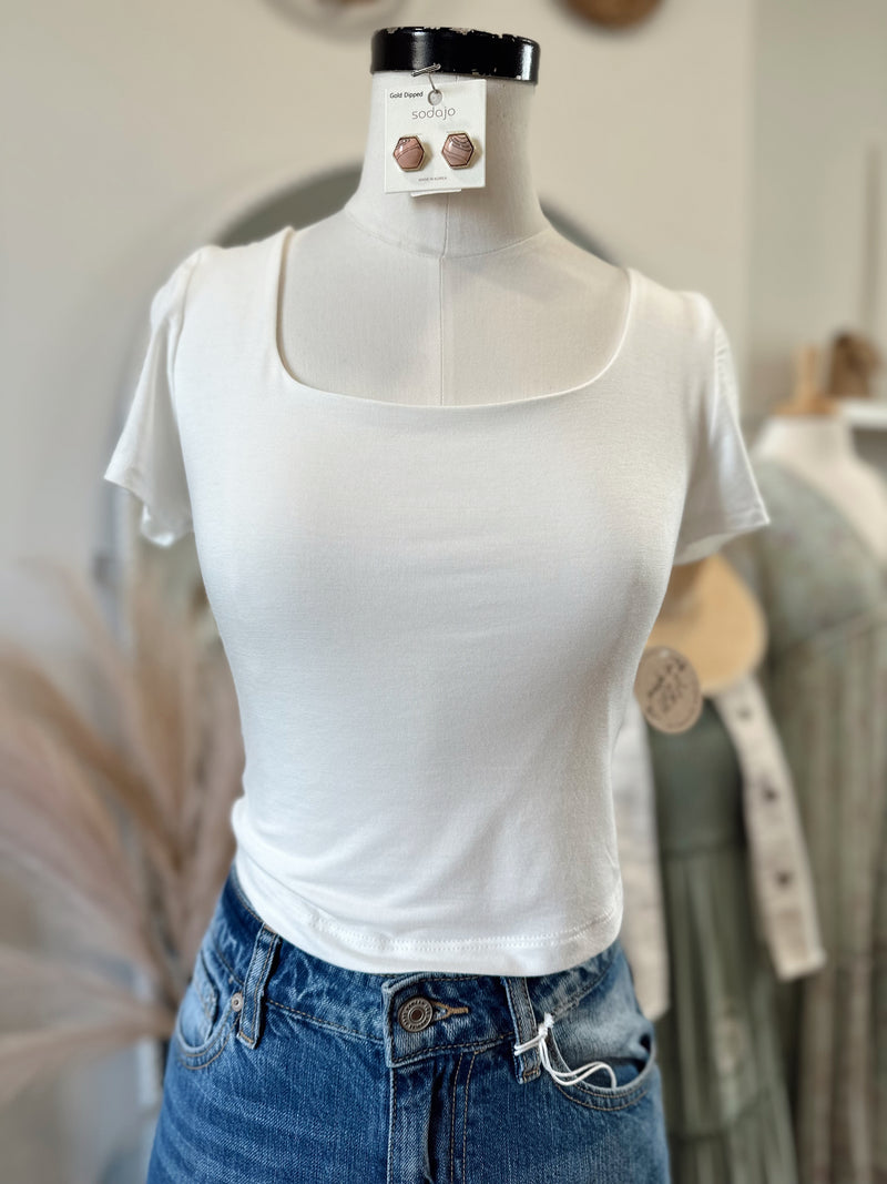 Boston Night Square Neck Cropped Top-Ivory