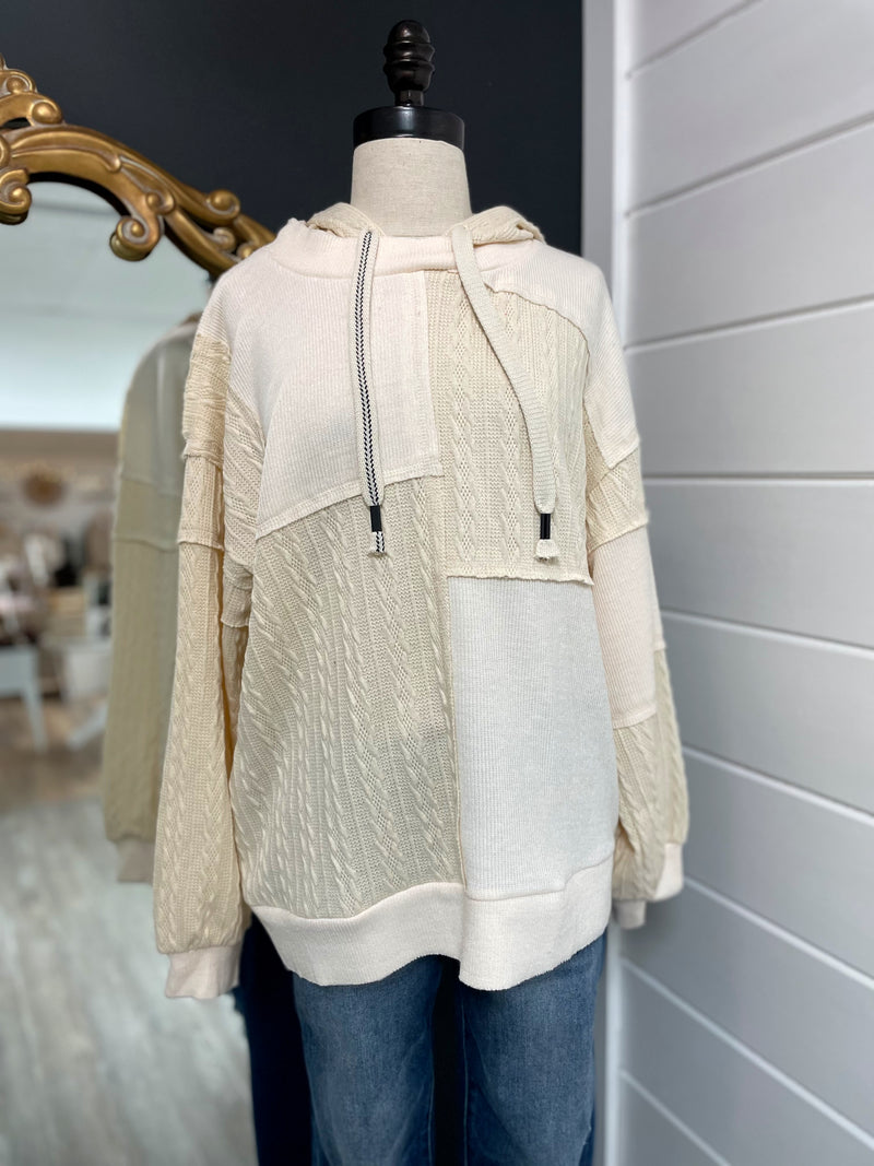 Patchwork Penny Hooded Top-Cream