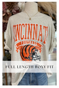 Cincinnati Football Boxy FULL LENGTH Heather Tee