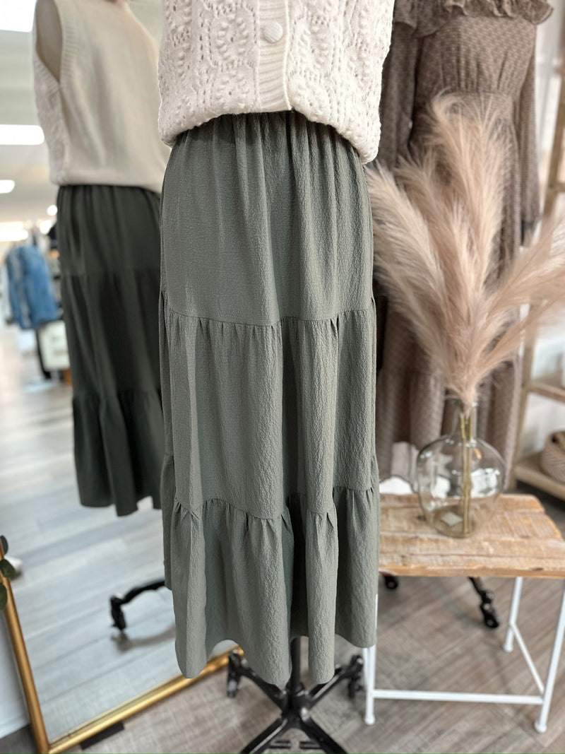 Frankie Tiered Maxi Skirt-Olive