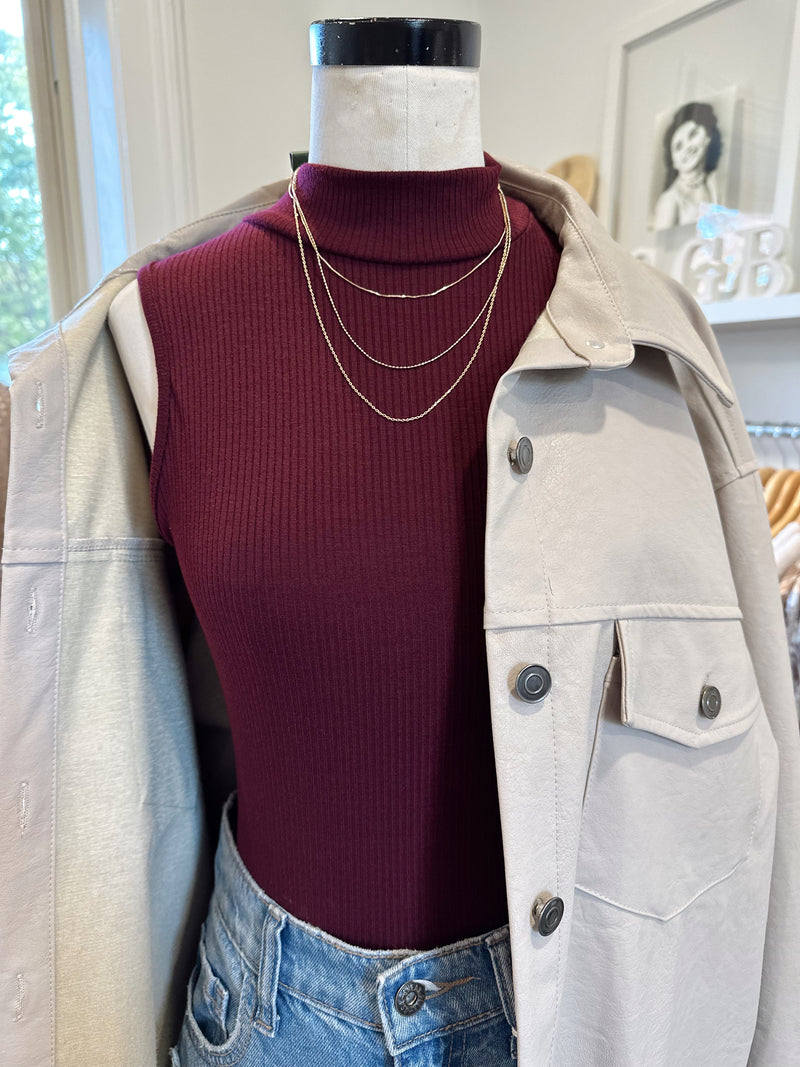 Modern Days Ribbed Bodysuit-Wine