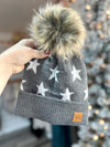 Grey W/ Stars Pom Hat