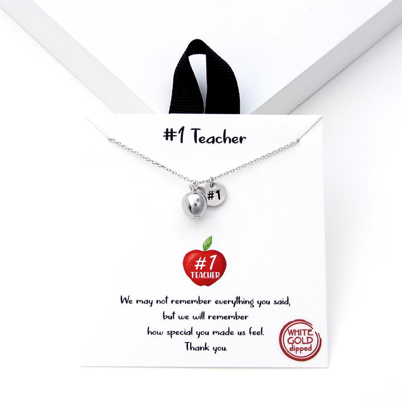 #1 Teacher Necklace- Silver