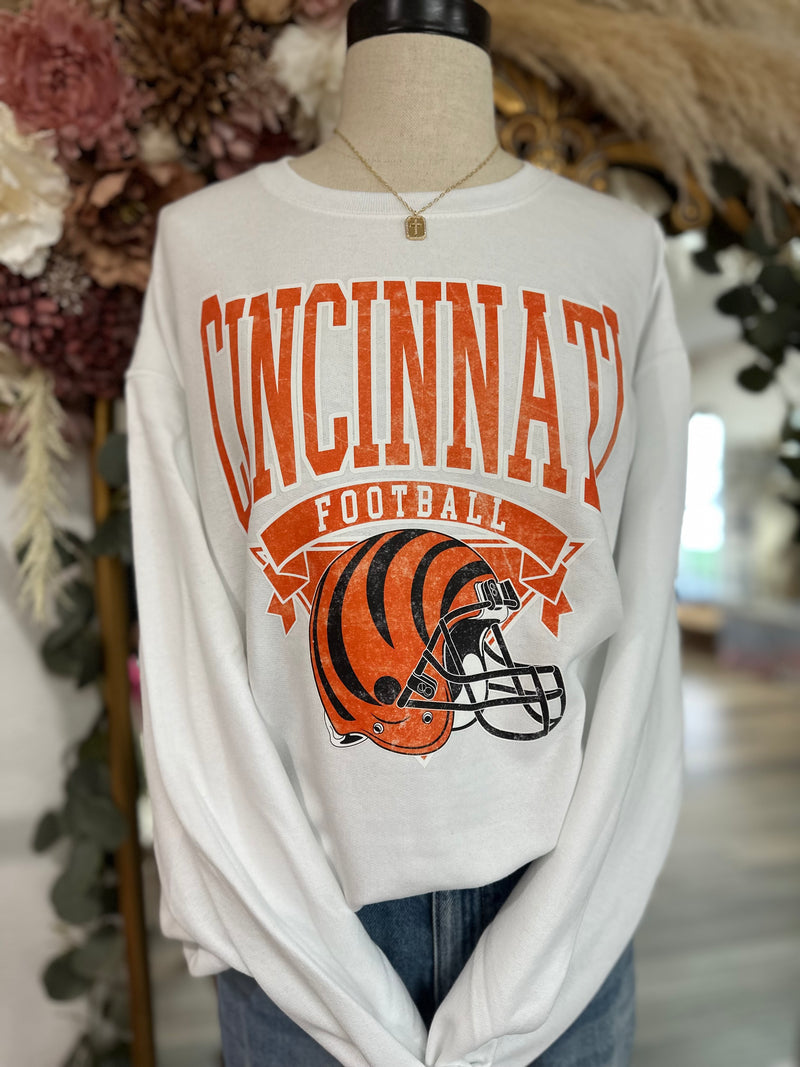 Cincinnati Football Crewneck Sweatshirt-White