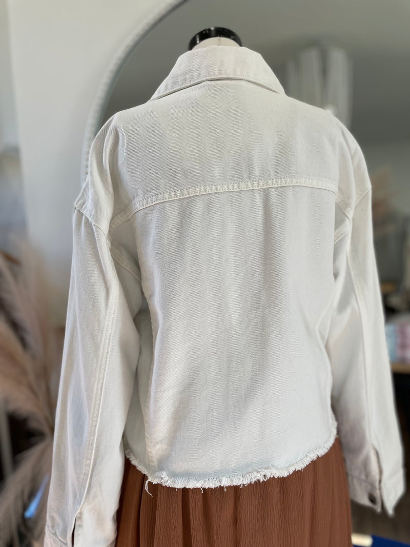Layne Distressed Denim Jacket-White