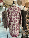 Festive Floral Sweater Dress-Burgandy