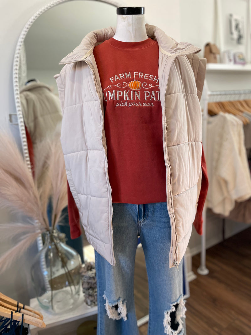 Layla Oversized Puffer Vest-Sand