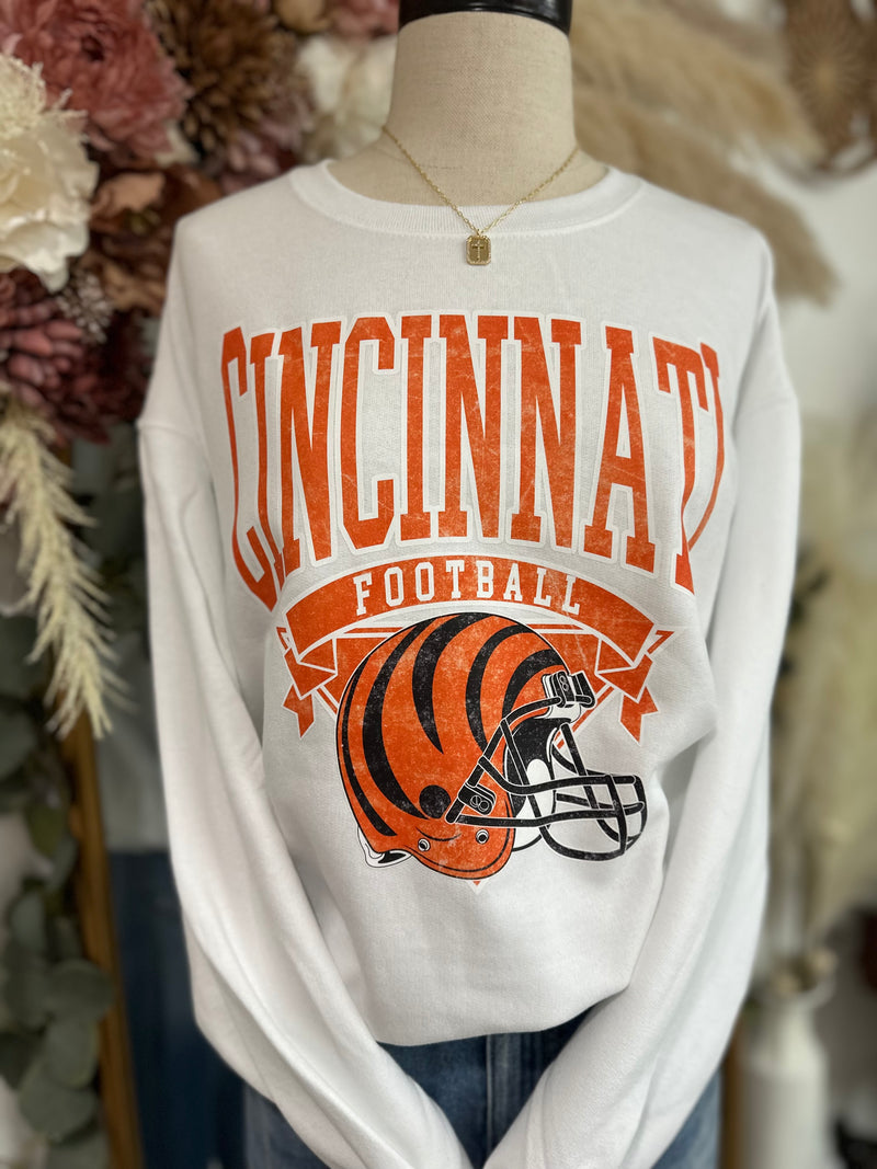 Cincinnati Football Crewneck Sweatshirt-White