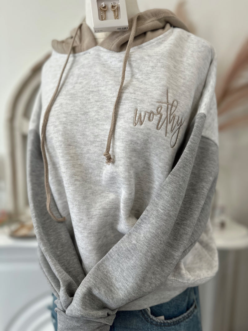 Worthy Colorblock Embroidered Cropped Hoodie