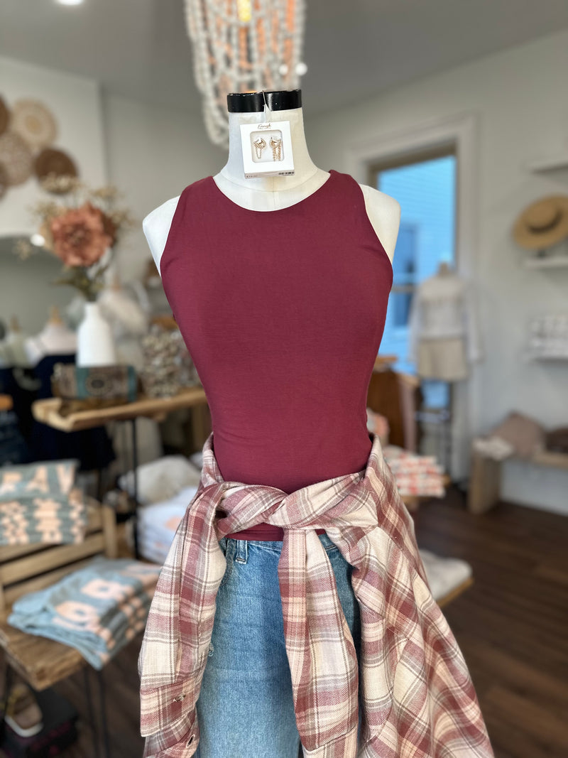 Hard To Get Flannel Top-Maroon