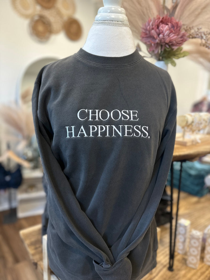 Choose Happiness Vintage Black Embroidered Crewneck