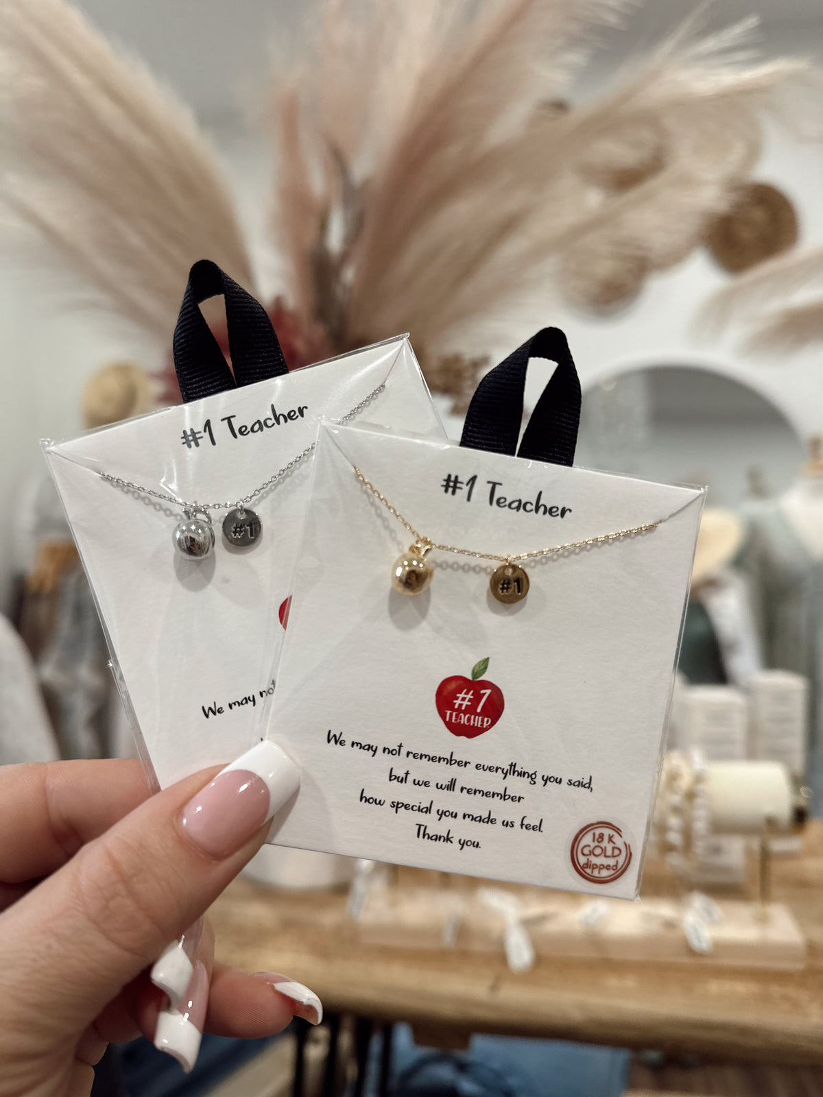 #1 Teacher Necklace- Silver