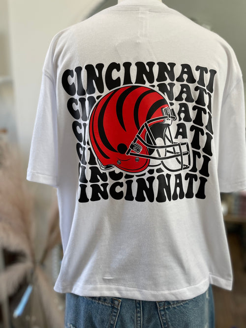 Retro Cincinnati Cropped Tee-White
