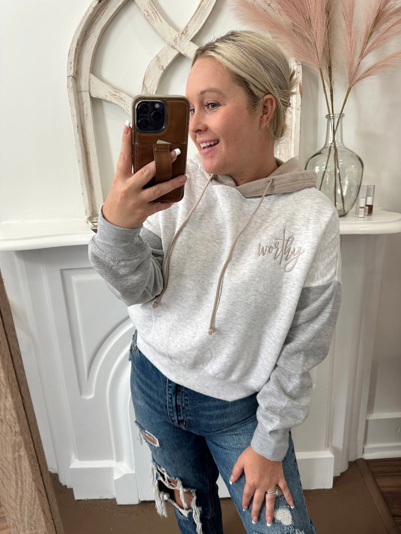 Worthy Colorblock Embroidered Cropped Hoodie