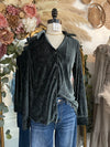 It's That Time Velvet Button Down Top- Winter Spruce