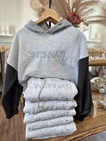 Cincinnati Colorblock Embroidered Cropped Hoodie-Charcoal