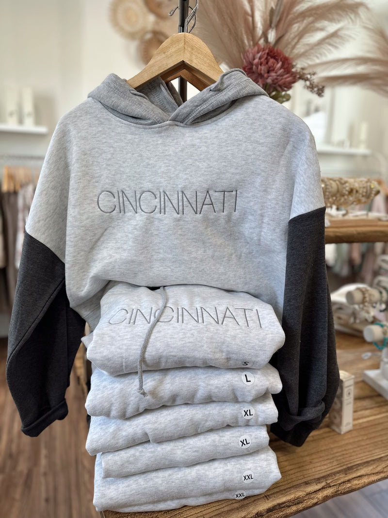 Cincinnati Colorblock Embroidered Cropped Hoodie-Charcoal