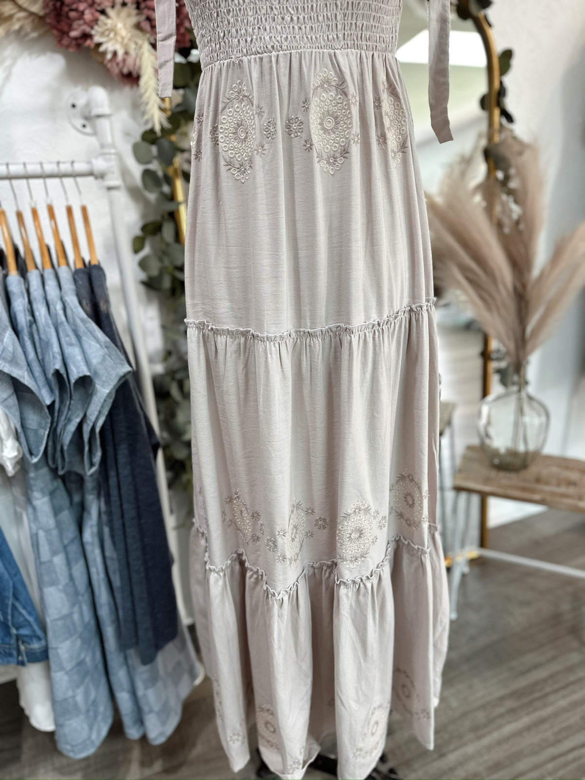 Forever Free Boho Embroidered Dress-Linen
