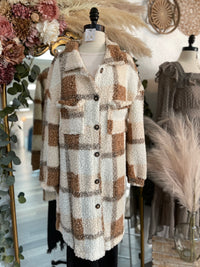 Love Me Some Plaid Long Teddy Shacket-Camel