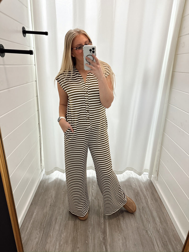 Latte Break Striped Jumpsuit