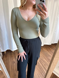 Lainie Ribbed Top-Vintage Olive