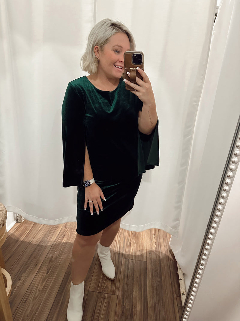 Forest Green Velvet Shift Dress