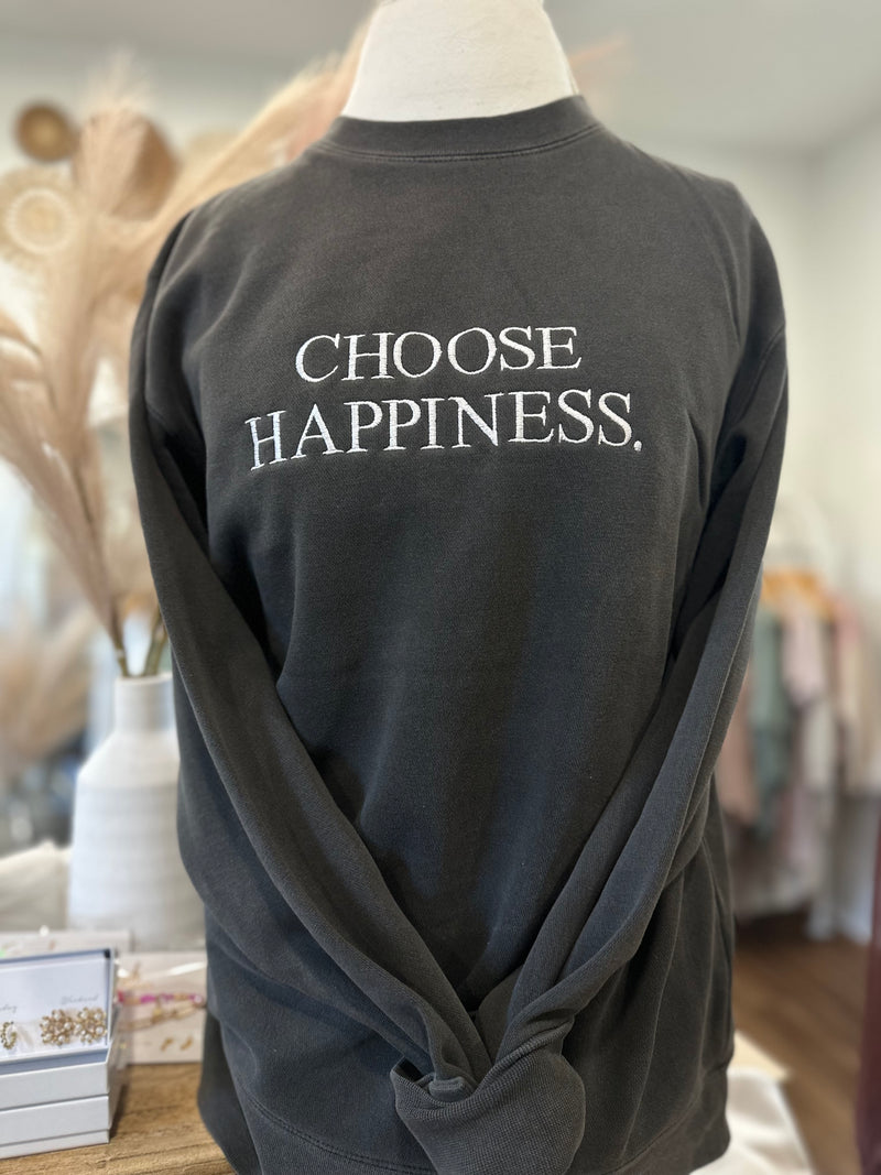 Choose Happiness Vintage Black Embroidered Crewneck