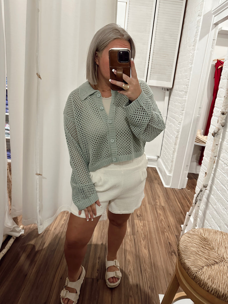 Costal Comforts Crochet Cardigan-Sage