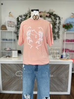Dancing Skeleton Tee-Salmon