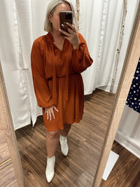 Fay Mock Neck Dress-Rust