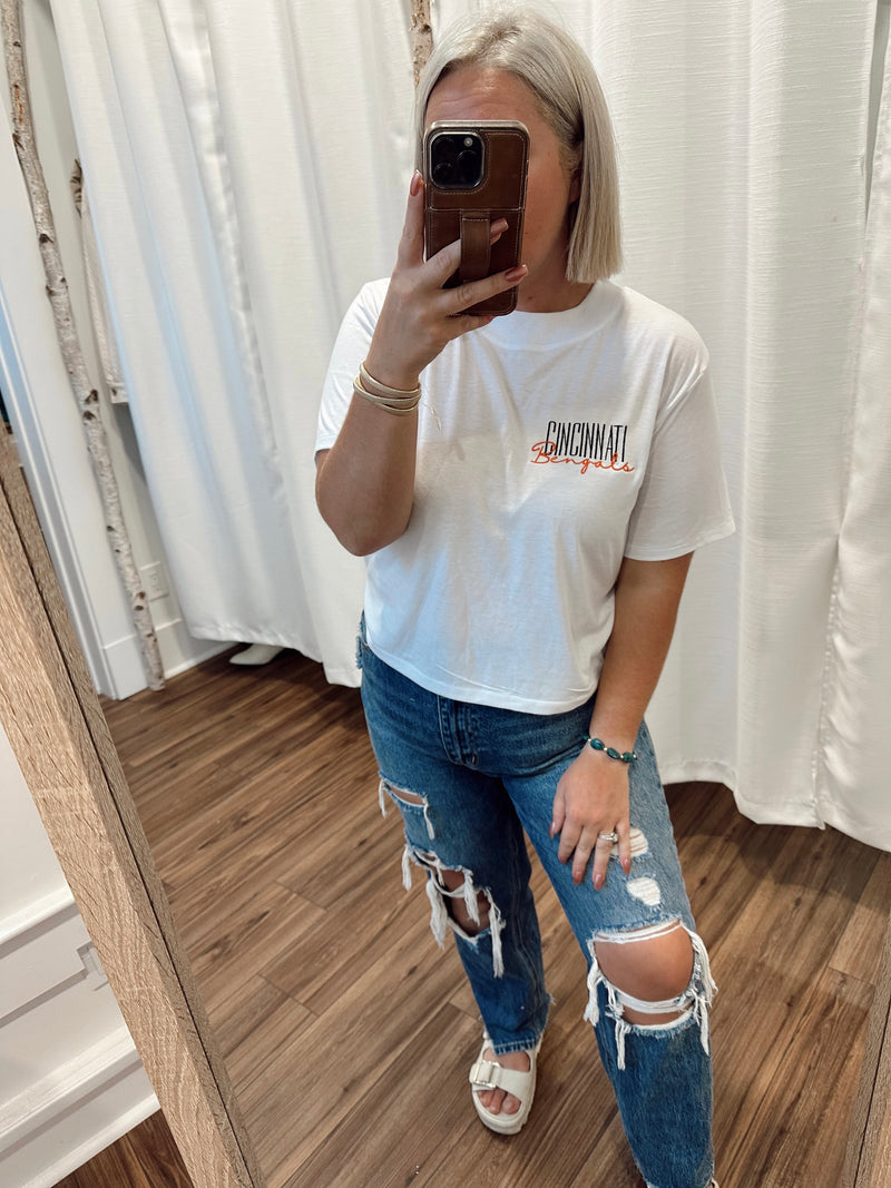 Retro Cincinnati Cropped Tee-White