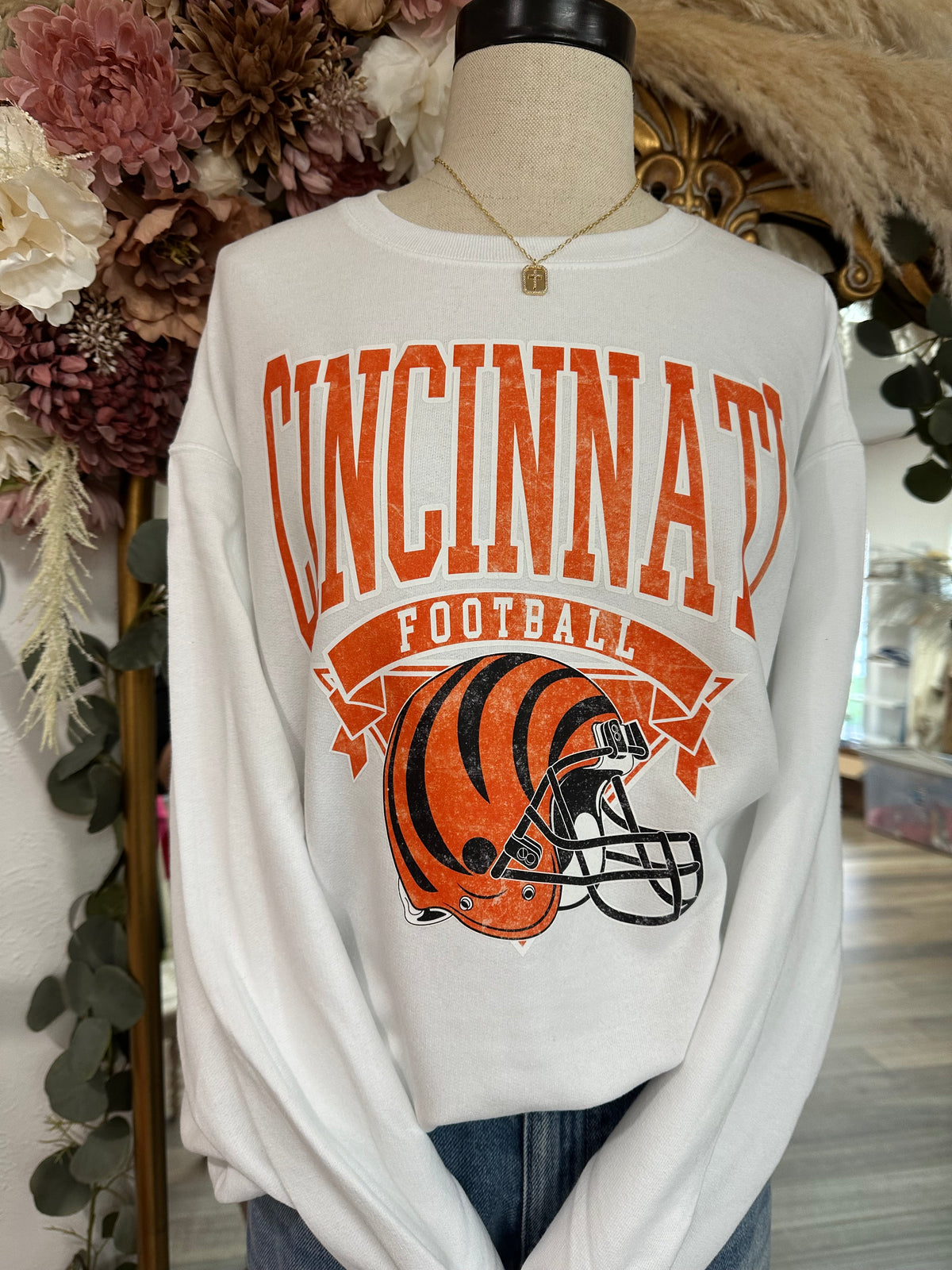Cincinnati Football Crewneck Sweatshirt-White