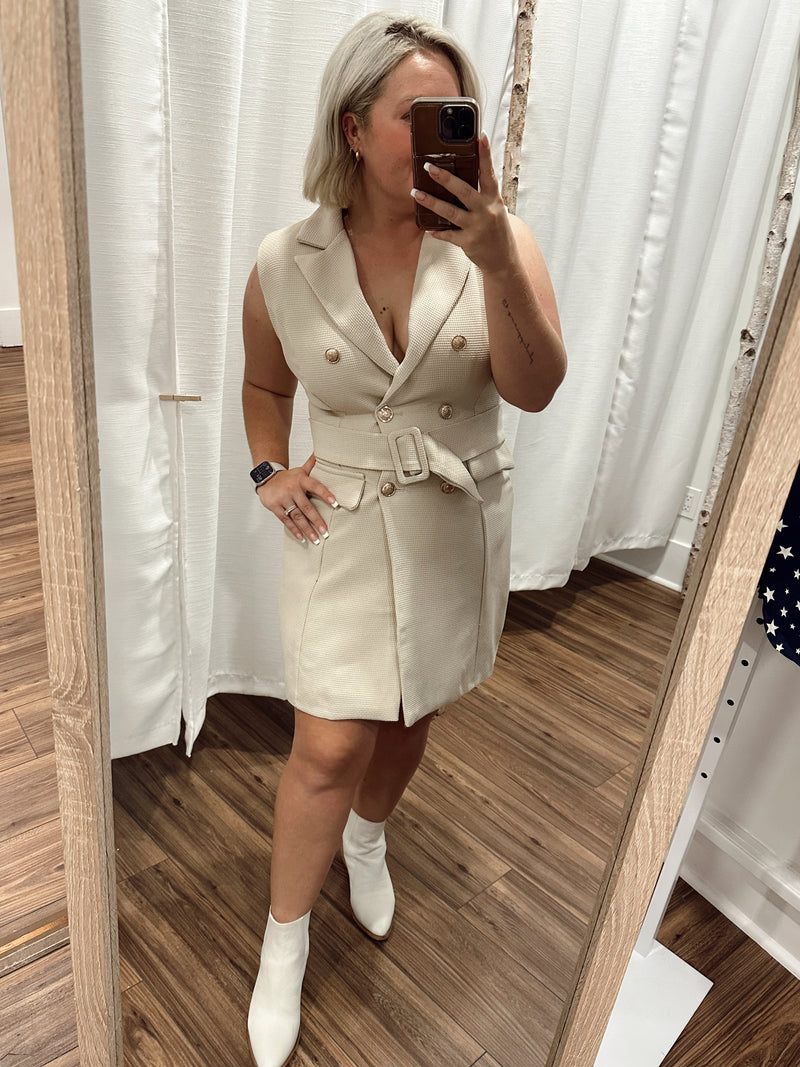 Effortless Belted Sleeveless Blazer Dress