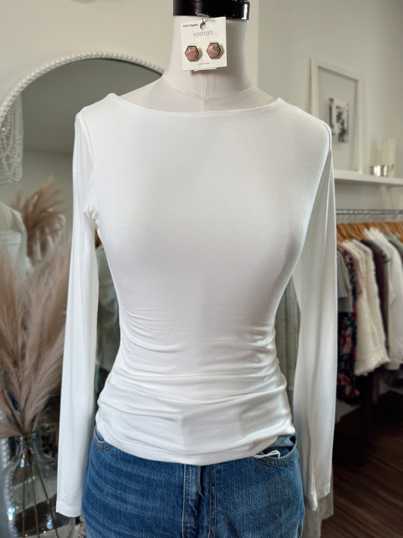 A Basic Dream Long Sleeve Boat Neck Top-Ivory