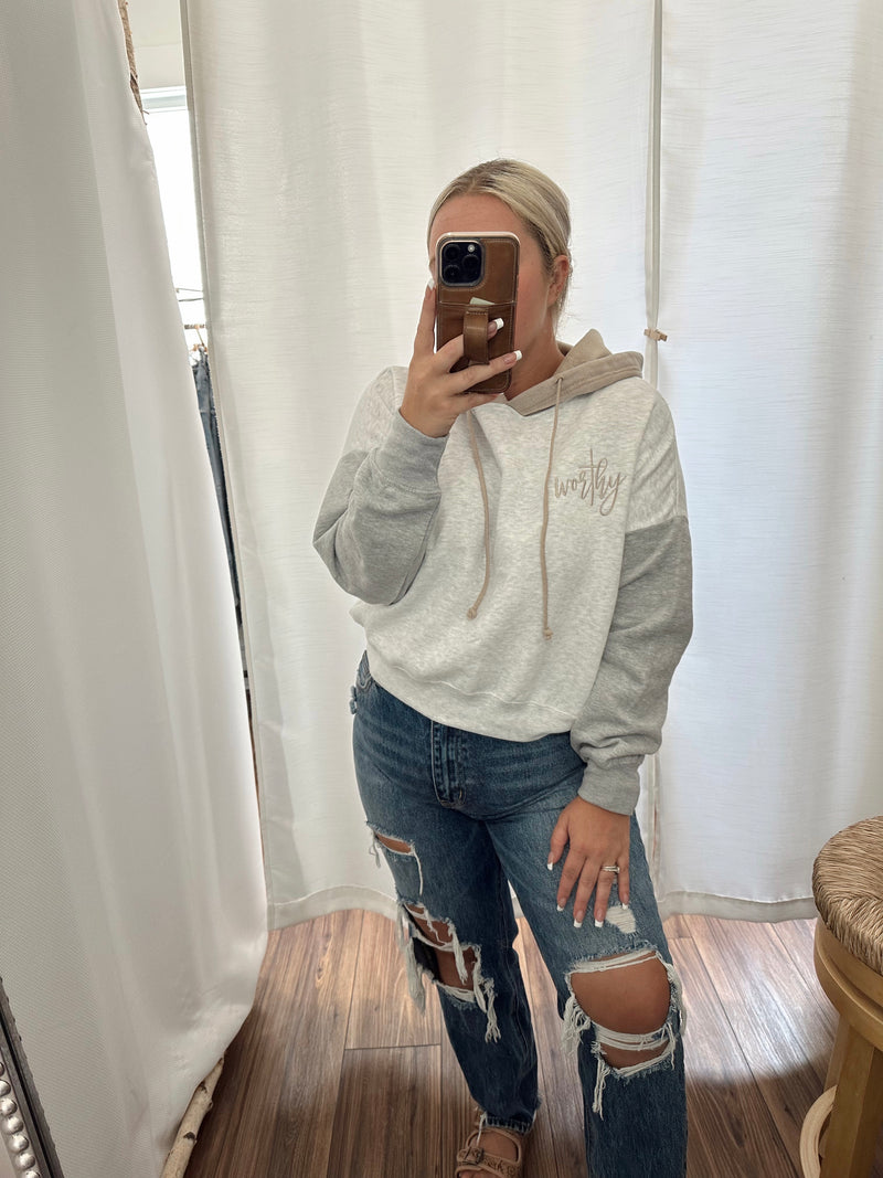Worthy Colorblock Embroidered Cropped Hoodie