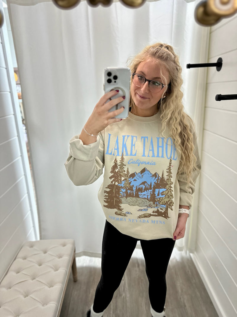 Lake Tahoe Mountains Oversized Graphic Sweatshirt