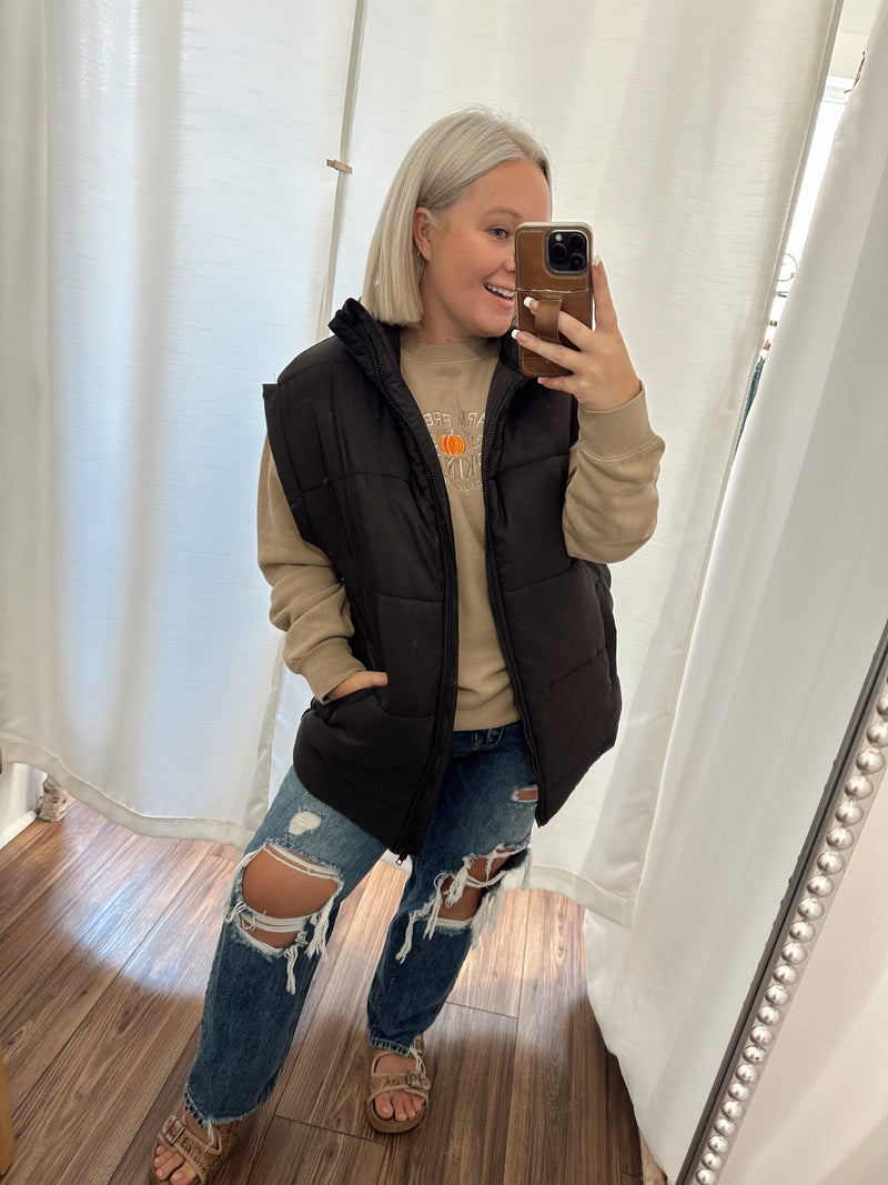 Layla Oversized Puffer Vest-Black