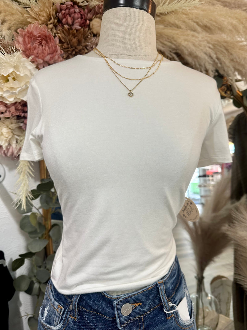 Fine Line Round Neck Top-Ivory