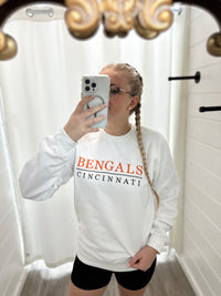 Hometown Cincinnati Embroidered Crewneck-White